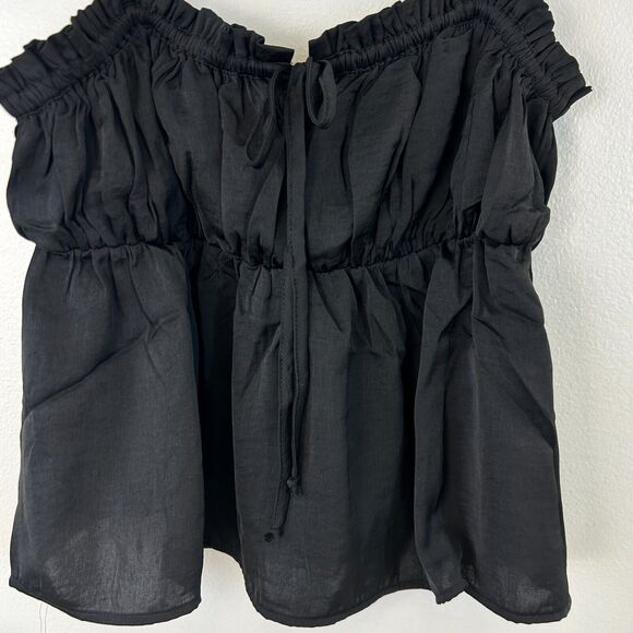 American Eagle Blouse Tank Top Womens S Black Crop Babydoll Cami Spaghetti Strap - Picture 3 of 13